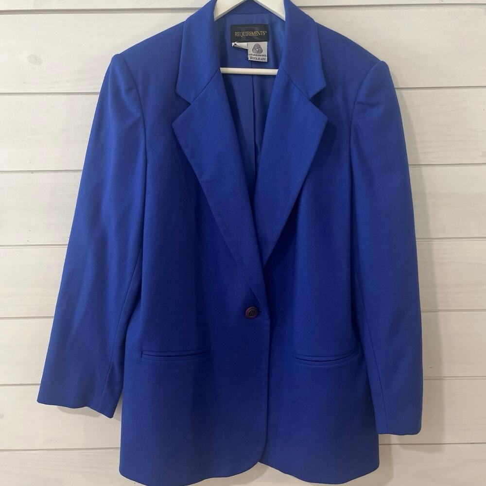 Requirements Womens Blue Wool Blazer Size 14